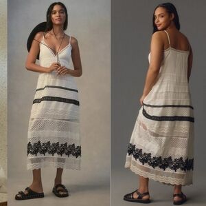 Anthropologie White and Black Lace Midi Dress